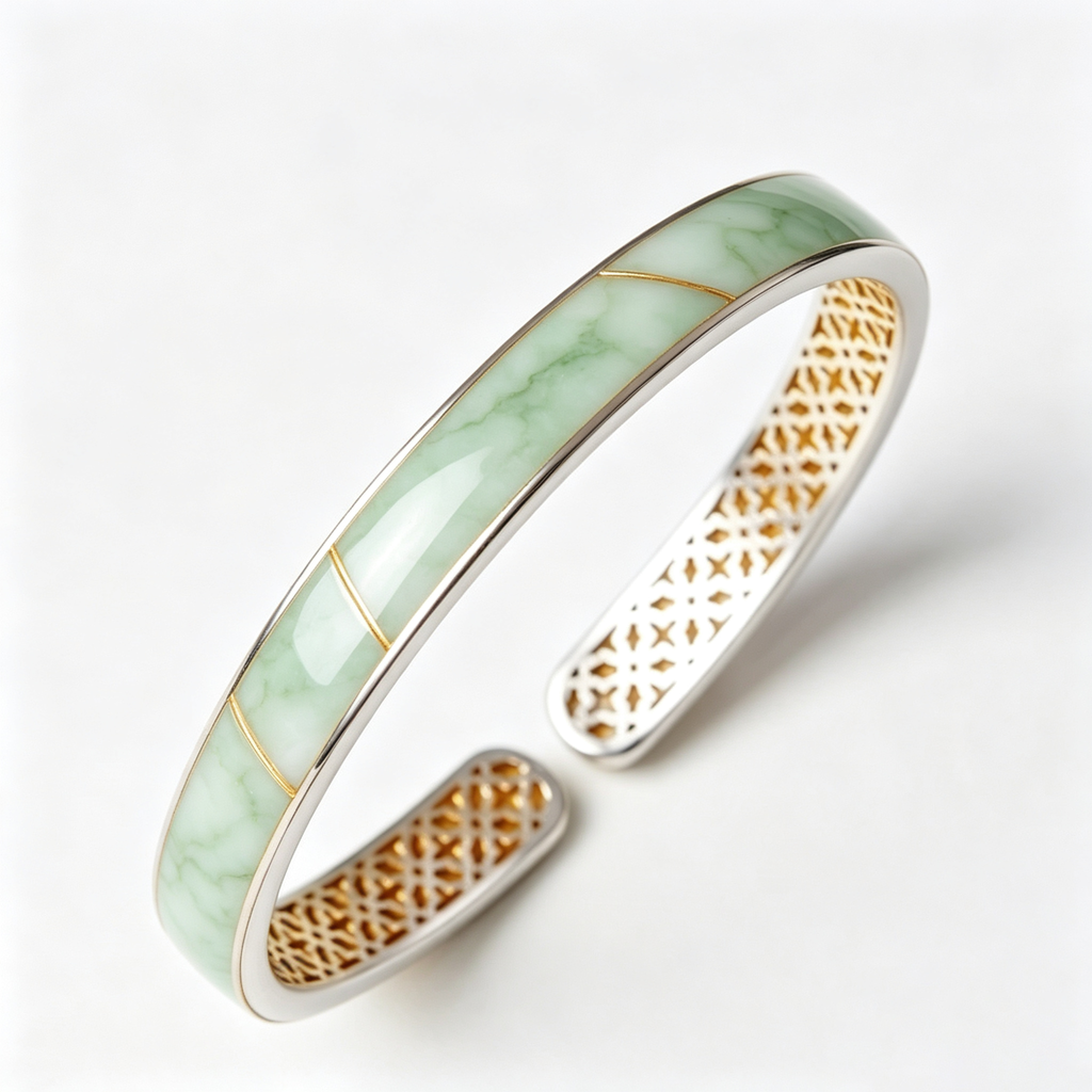 Serene Jade Inlay Open Cuff Bracelet