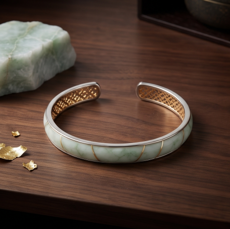 Serene Jade Inlay Open Cuff Bracelet