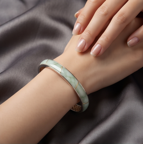 Serene Jade Inlay Open Cuff Bracelet