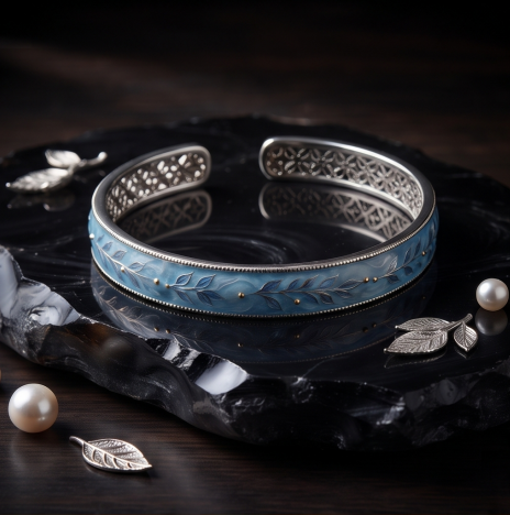 Sky Blue Leaf Open Cuff Bracelet