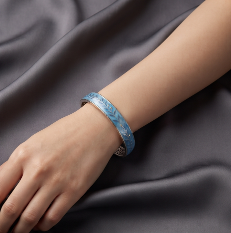 Sky Blue Leaf Open Cuff Bracelet