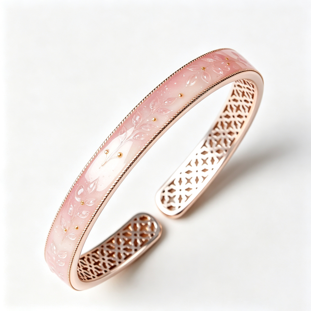 Rose Petal Botanical Open Cuff Bracelet