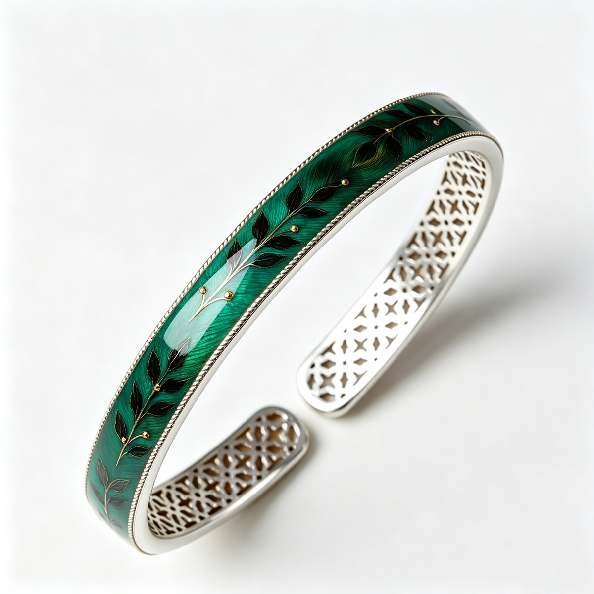 Emerald Leaf Open Cuff Bracelet