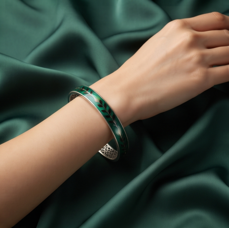Emerald Leaf Open Cuff Bracelet