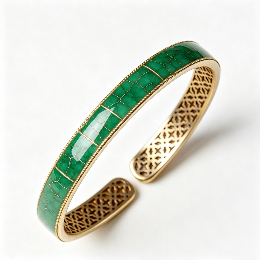 Emerald Mosaic Open Cuff Bracelet