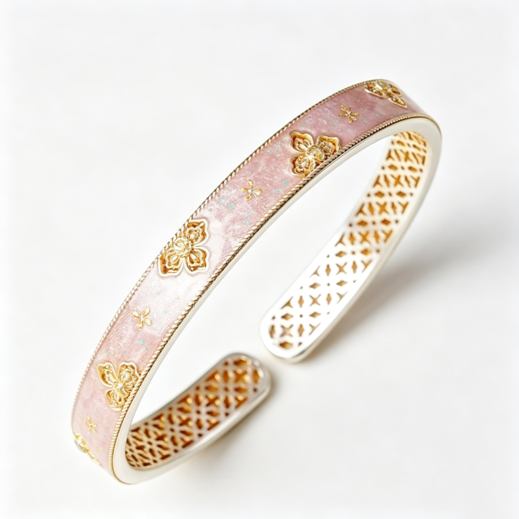 Blush Blossom Floral Open Cuff Bracelet
